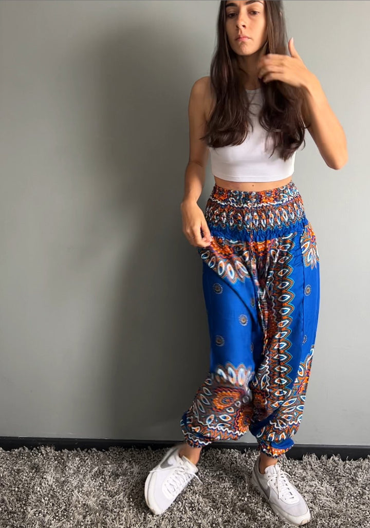 Boho Mandala Azul Vivo - Pantsforlove Pantalones anchos, pantalones yoga